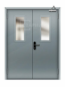 Дверь двупольная противопожарная ДПО EI-60 с остеклением 1500×2100