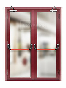 Противопожарная стеклянная дверь порошковая двупольная с антипаникой