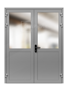 Дверь двустворчатая противопожарная из алюминиевого профиля остекленная