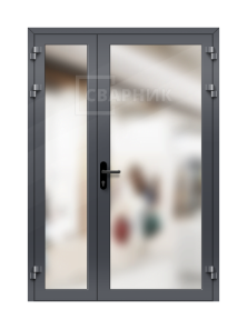 Полуторная дверь противопожарная из алюминиевого профиля стеклянная