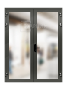 Дверь огнестойкая из алюминиевого профиля стеклянная двухстворчатая